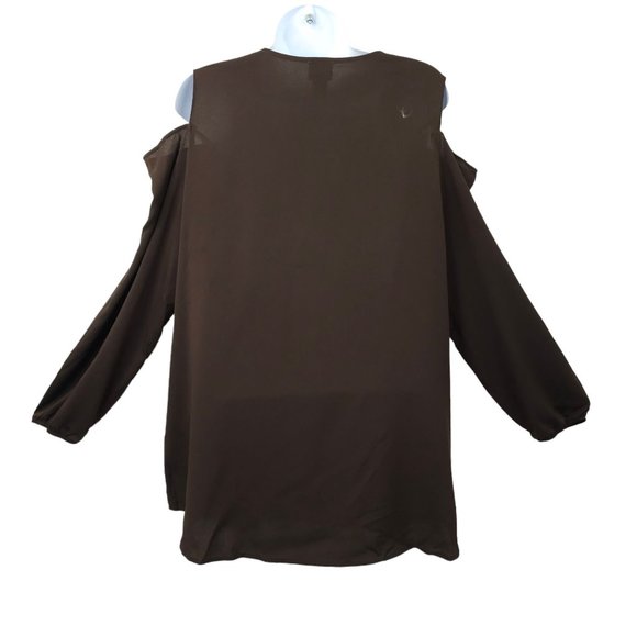 Chicos Covered Placket Button Front Shirt Women Size 2 US L/12 Brown Long Sleeve - Picture 2 of 15